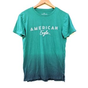 AMERICAN EAGLE women's ombre teal turquoise spell-out short sleeve t-shirt